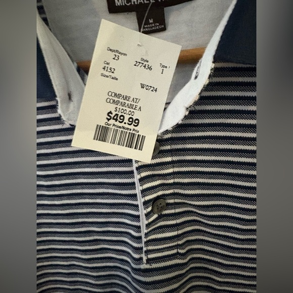 Michael Kors NWT men’s cotton polo striped navy short sleeve medium - Picture 6 of 13
